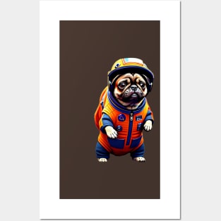 Cute Pug in Orange Space Suit - Adorable Dog Astronaut Design Posters and Art